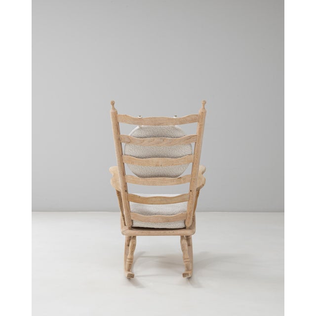 20th Century French Spindle-Back Oak Rocking Chair with Bouclé Cushions For Sale - Image 18 of 18