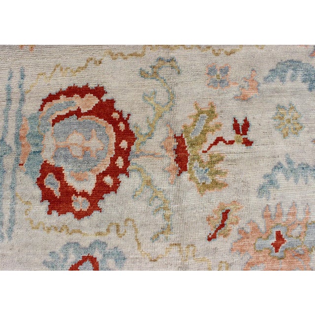 Large Angora Oushak Turkish Rug With All Over Design in Light Blue, Ivory & Red For Sale - Image 10 of 13