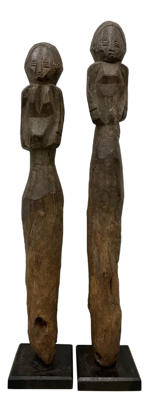 Vintage Hand Carved African Figures - a Pair