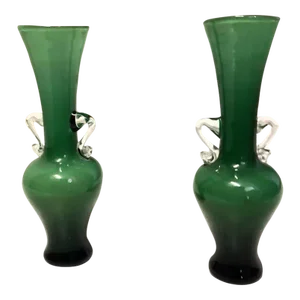 Vintage Hand Blow Green Glass Bud With Handles - A Pair