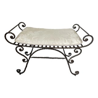 Vintage Italian Style Wrought Iron Bench With Cushion For Sale