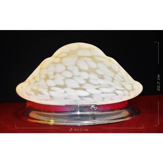 Art Deco French Opaline Glass, Chrome and Alabaster Plafonnier, 1940s For Sale - Image 10 of 16