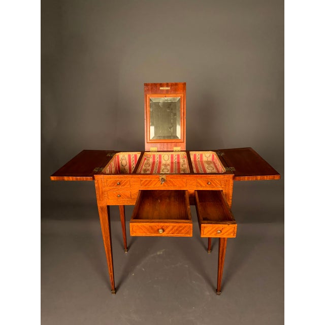 Wood 19th Century French Louis XVI Style Inlaid Mahogany Vanity With Mirror, Circa 1870 For Sale - Image 7 of 18