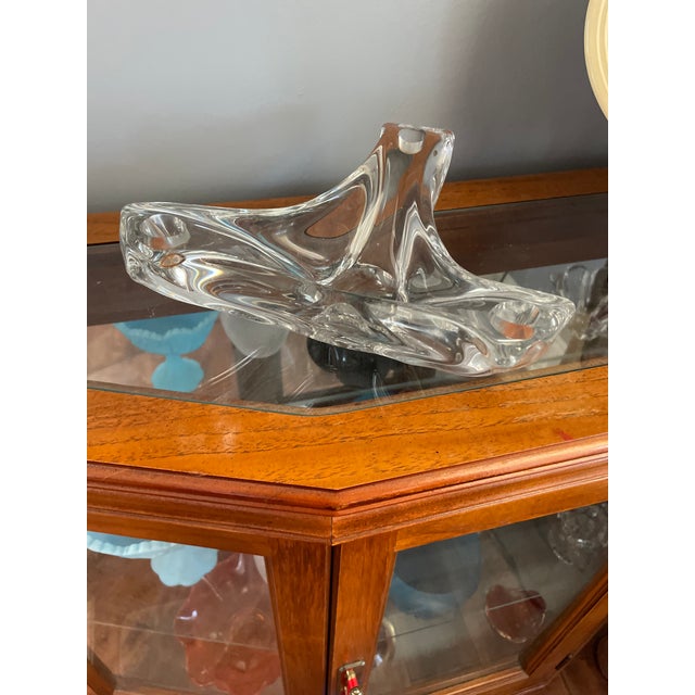 1940s Daum France Crystal Freeform 3 Candle Holder Float Bowl Piece, Artist Signed For Sale - Image 6 of 7
