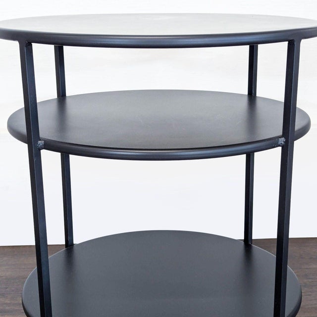 Modern Room & Board Slim Round End Table With Shelves in Natural Steel For Sale - Image 3 of 4