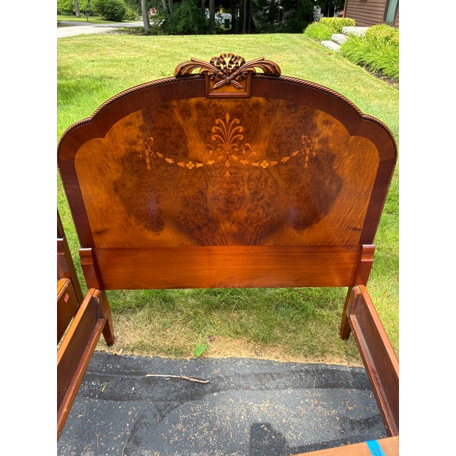 Burnt Umber Vintage Pair of Twin Beds by Berkey and Gay For Sale - Image 8 of 11