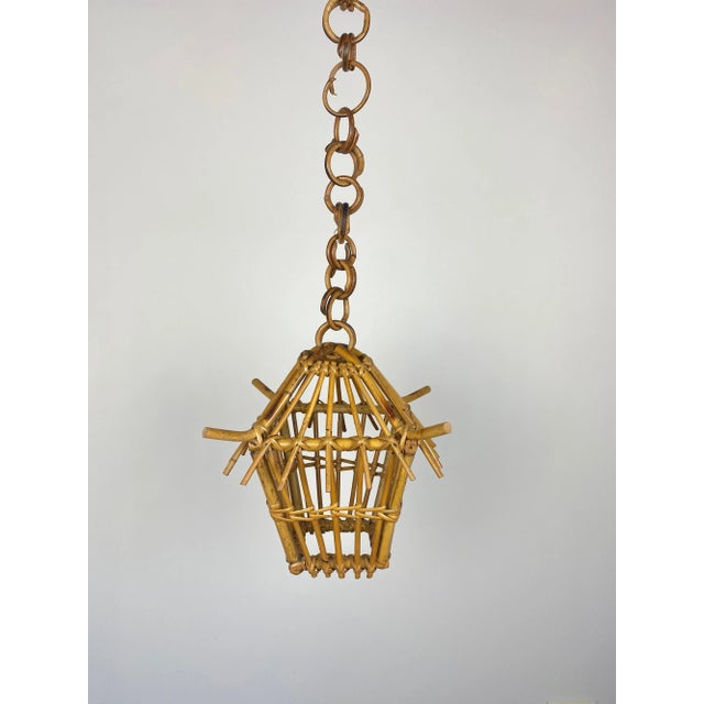 Bamboo & Rattan Lantern Chandelier Pendant, Italy, 1960s For Sale - Image 6 of 10