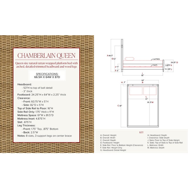 Tan Matthew Izzo Home Chamberlain Queen Rattan Bed Frame With Arched Headboards, Side Rails, and Footboard For Sale - Image 8 of 9