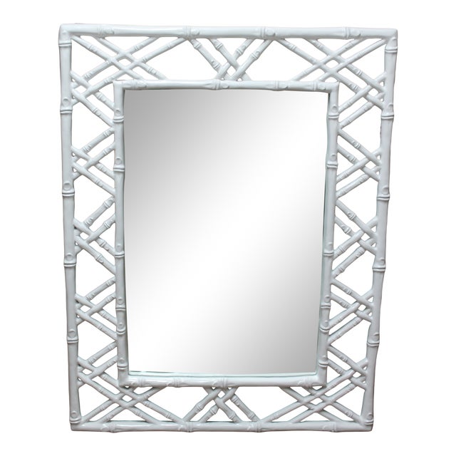 World's Away White Lacquer Trellis Mirror Chairish