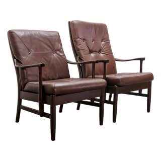 Set of Two Leather Arm Chairs by Ole Wanscher, 1950 For Sale