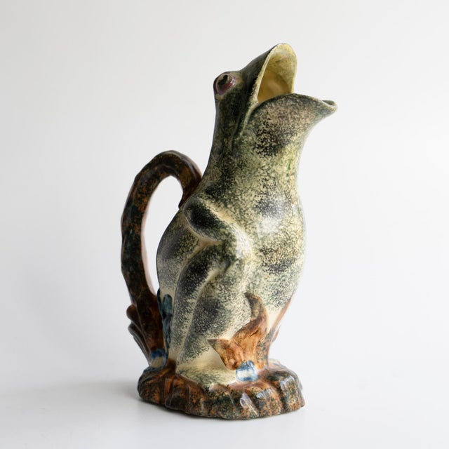 Victorian Antique Victorian Staffordshire Spongeware Pottery Frog Jug For Sale - Image 3 of 9