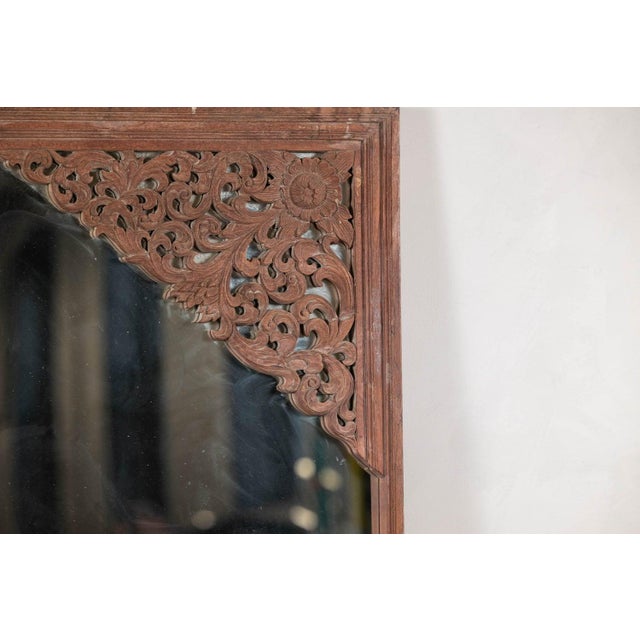 Antique Carved Hardwood Mirror with Floral Scrollwork, Early 20th Century For Sale - Image 4 of 12