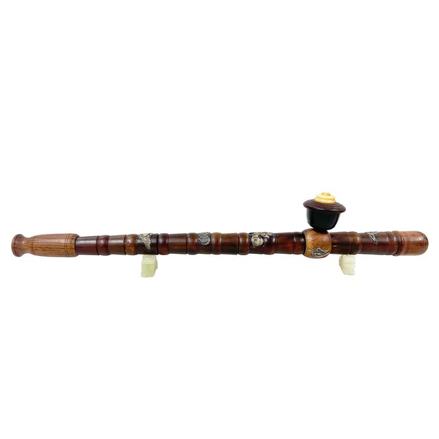 Antique Chinese Wood Carved Opium Pipe, Late Qing Dynasty, Handcrafted Art For Sale - Image 10 of 13