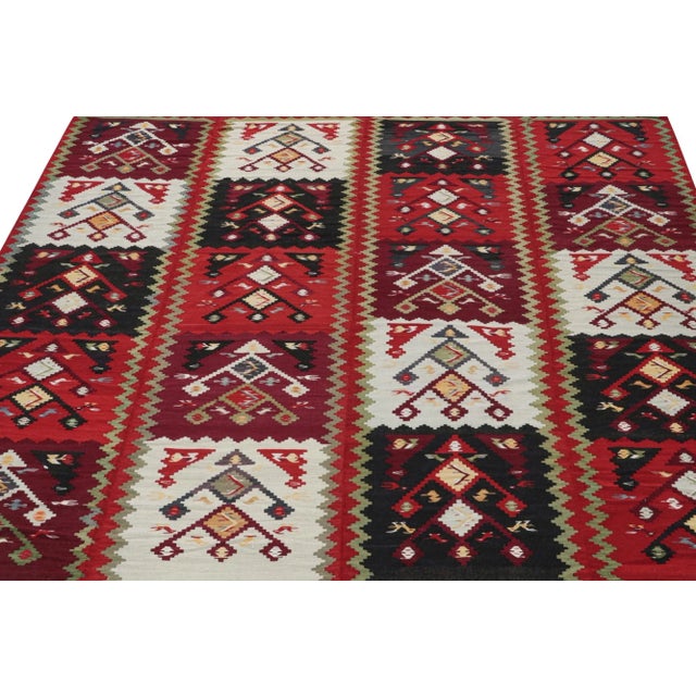 1950s 1950s Vintage Persian Kilim in Red, Black & White Geometric Patterns, From Rug & Kilim For Sale - Image 5 of 8