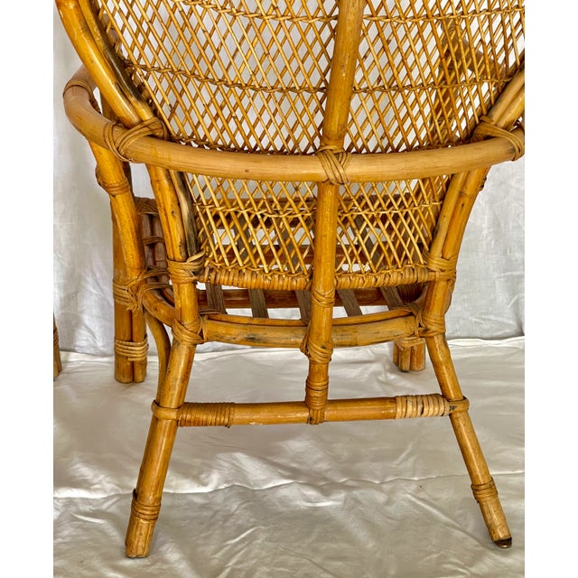 Pair Bamboo & Rattan Fan Back Arm Chairs For Sale - Image 10 of 18