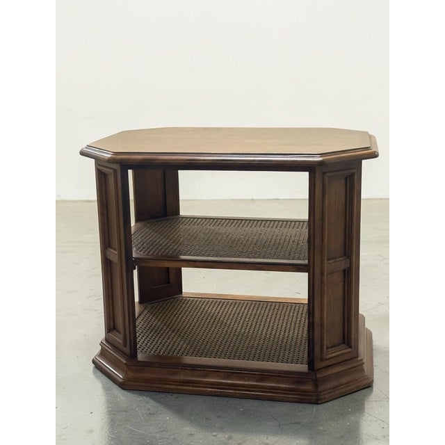 Wood Late 20th Century Ethan Allen Caned Manor Side Table For Sale - Image 7 of 12