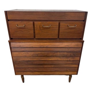 Mid-Century Modern American of Martinsville Dania Walnut High Chest For Sale
