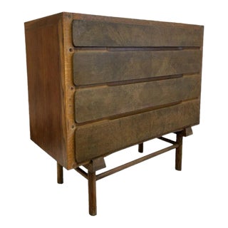 1970s Vintage Mid Century Modern Custom Made Oak Dresser With Burl Accent For Sale