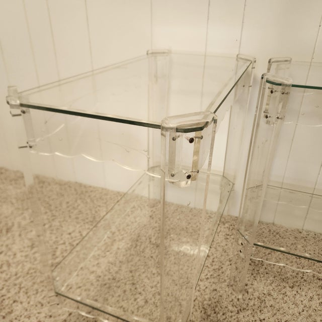 Pair Lucite End Tables 1950s Scalloped and Etched For Sale - Image 4 of 9