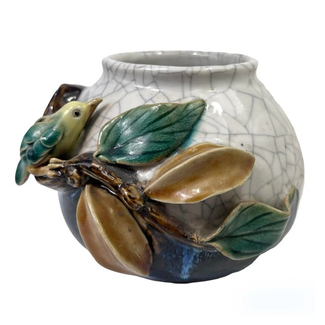 Early 1900s Hand-Painted Majolica Glazed Pot For Sale - Image 4 of 10