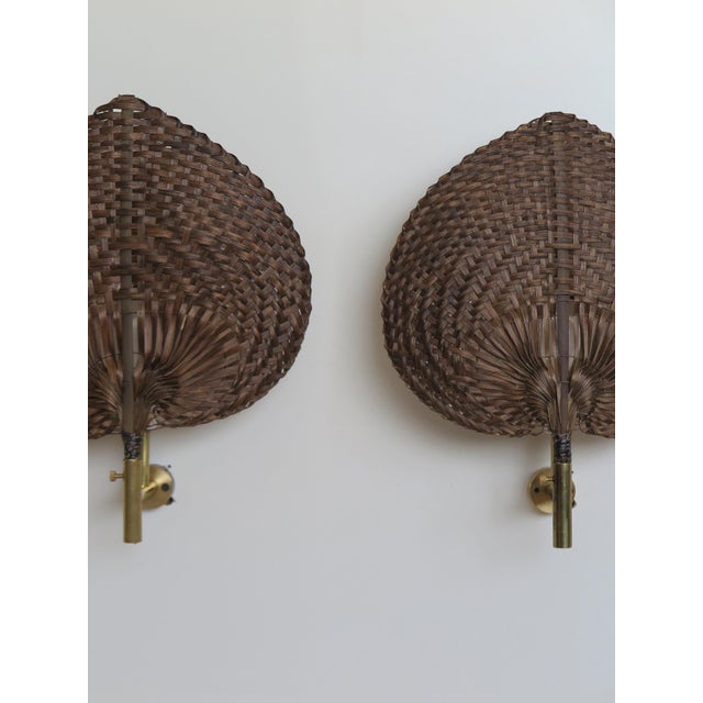 Beige Wall Lamps in Brass and Natural Fiber, Italy, 1970s, Set of 2 For Sale - Image 8 of 12