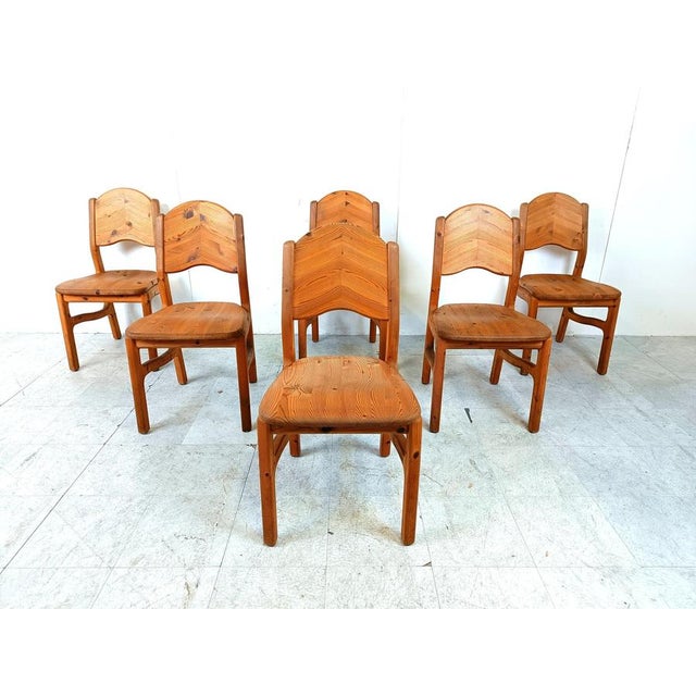Vintage Pinewood Dining Chairs, 1970s, Set of 6 For Sale - Image 3 of 10