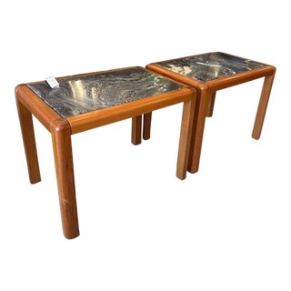 Pair of 1960's Teak and Marble Side Tables Attributed to Trioh-Mobler For Sale