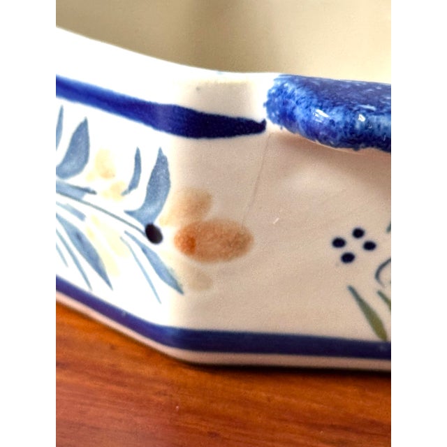 Authentic Hand-Painted Henriot Quimper French Faience Octagonal Double-Handled Dish – Signed, Circa Mid-20th Century For Sale - Image 11 of 12