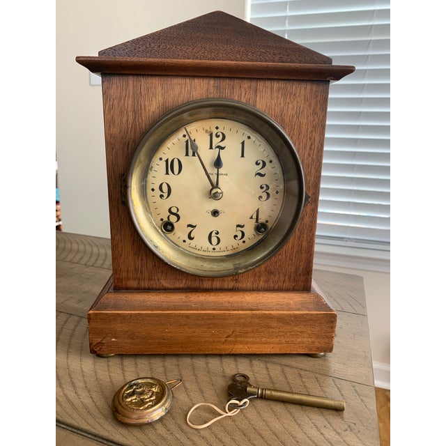 19151929 Seth Thomas 8 Day Key Wind Mantle Clock With Brass 89ad Movement and Mahogany Case