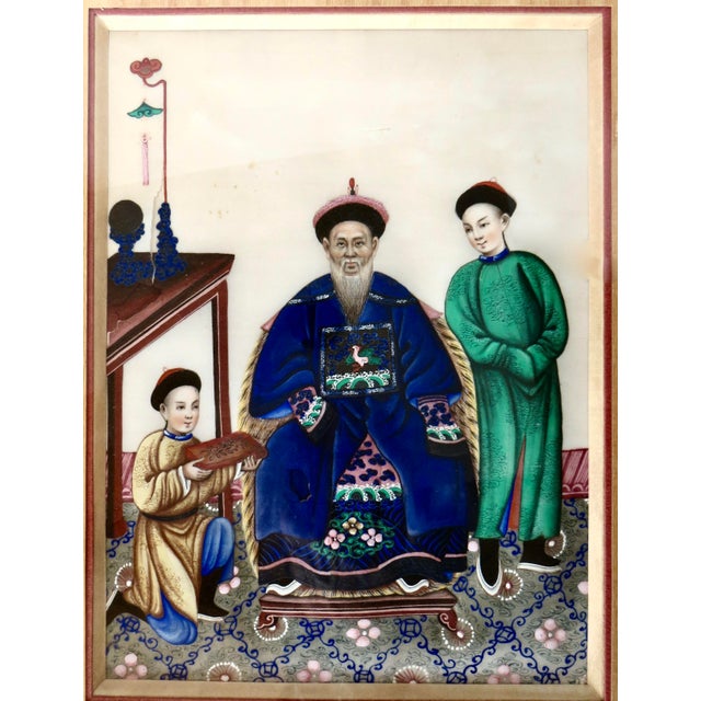 Bright Green Fine Quality Three Character Mid-19thC Framed Chinese Water Color Pith Painting For Sale - Image 8 of 9