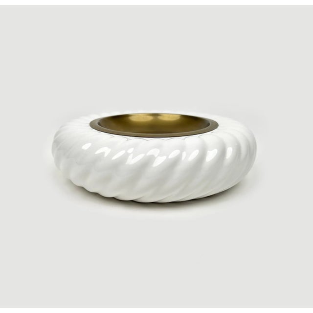 Italian Ashtray in White Ceramic and Brass by Tommaso Barbi, 1970s For Sale - Image 10 of 12