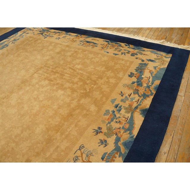 1920s Traditional Beige Field Landscape Scene Deco Antique Peking Chinese Rug For Sale - Image 9 of 10