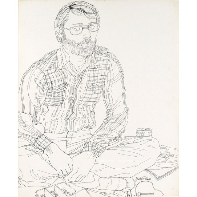 Portrait of a Man in a Flannel Shirt in Ink on Paper Expressive line drawing of a man by Shirley Pittman (American,...