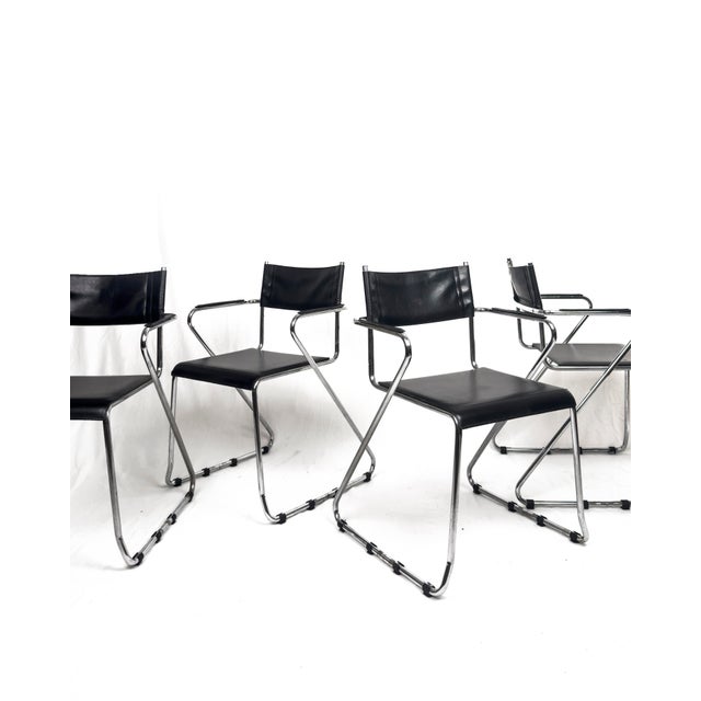 Black Vintage Cantilever Armchairs in Black Leather and Chrome, 1970s, Set of 4 For Sale - Image 8 of 8