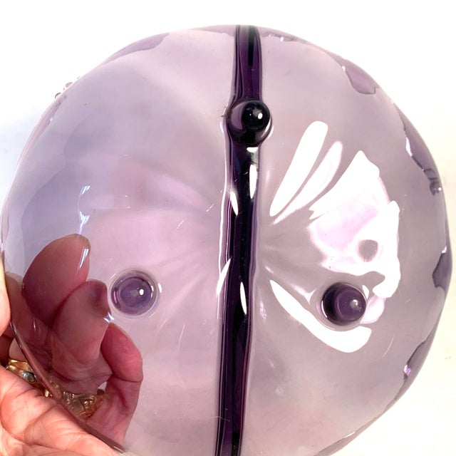 Glass 1950s Mid-Century Purple Glass Footed Divided Candy Dish For Sale - Image 7 of 11