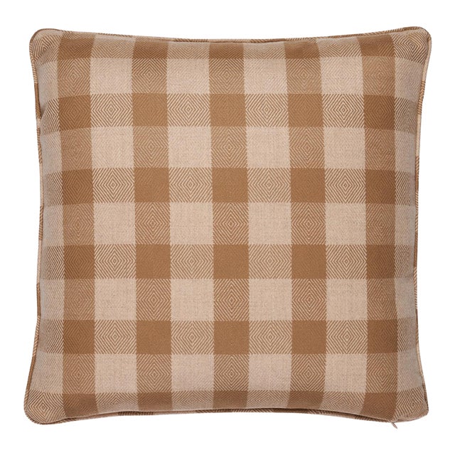 Schumacher Galt Wool Check 22" Pillow in Coffee For Sale