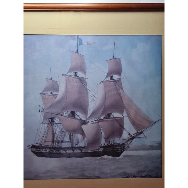 Late 20th Century Antoine Roux Maritime Print French 74 Mont Blanc Marseille Ship 1803 Framed For Sale In Boston - Image 6 of 11