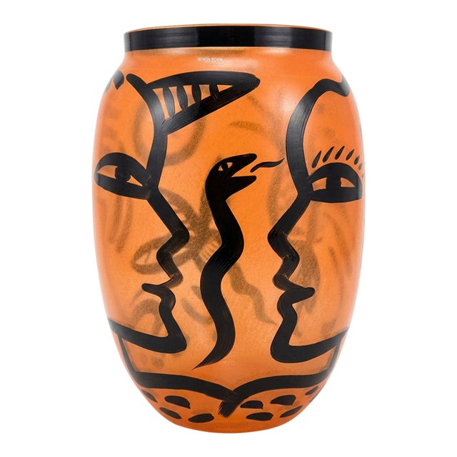 Kosta Boda Caramba “Adam & Eve” Snake Motif Orange Art Glass Vase by Ulrica Hydman‑Vallien, Large For Sale