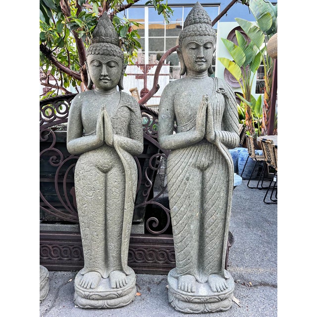 Gray Vintage Standing Stone Carved Buddha Statue For Sale - Image 8 of 9