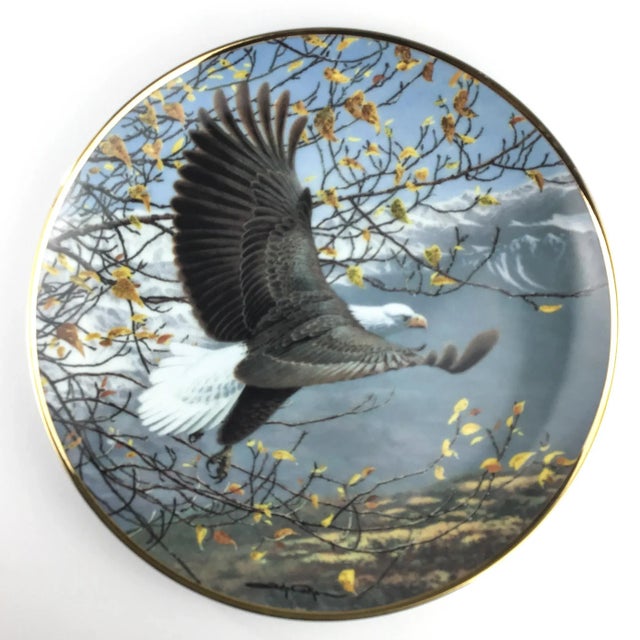 Ceramic 1990s Collectible Porcelain Printed Bald Eagle Series Plate For Sale - Image 7 of 7