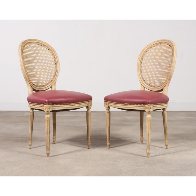 Beige Set of Eight Louis XVI Style Caned Painted Dining Chairs For Sale - Image 8 of 18