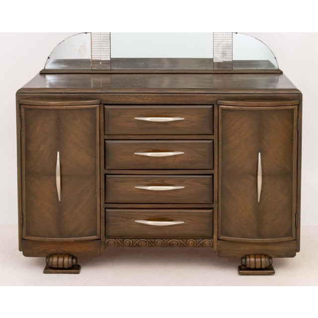 Jorge Prieto Custom Made Art Deco Style "Buffet Olivas", mahogany with three paneled mirror above four central drawers...