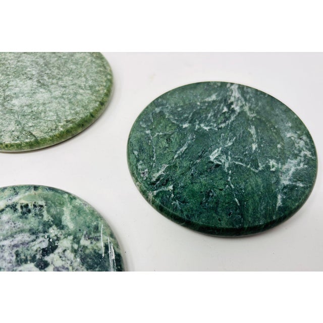 Late 20th Century Vintage Green Marble Coasters Set 5 Pieces Handmade in Italy Collectible 1970 For Sale - Image 5 of 8