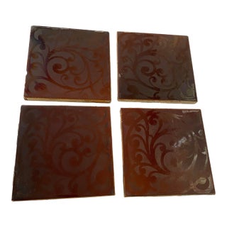 Antique 1890s AETCo Maroon Majolica Ceramic Tiles - Set of 4 For Sale