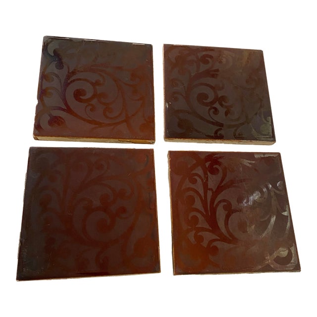 Antique 1890s AETCo Maroon Majolica Ceramic Tiles - Set of 4 For Sale