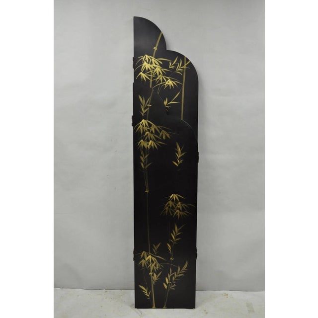 Decorator Chinoiserie Black Lacquer Oriental Painted 4 Panel Room Divider Screen For Sale - Image 14 of 16