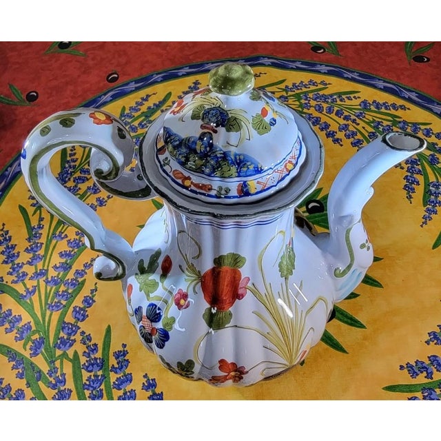 1960s Faenza Garofano Blue Carnation Coffee Pot With Four Cups & Saucers - Set of 9 For Sale - Image 4 of 10