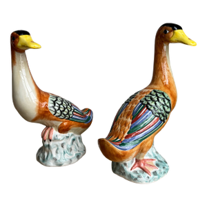 Large, Rare Vintage Italian Mottahedeh Peking Duck Figurines – Hand Painted (Pair)