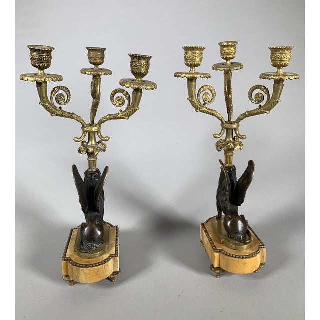 Antique Sphinx Candleholders in Gilt Bronze, 1830, Set of 2 For Sale - Image 4 of 7