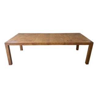 Mid-Century Milo Baughman Style Burl Wood Parsons Extension Dining Table by Lane For Sale